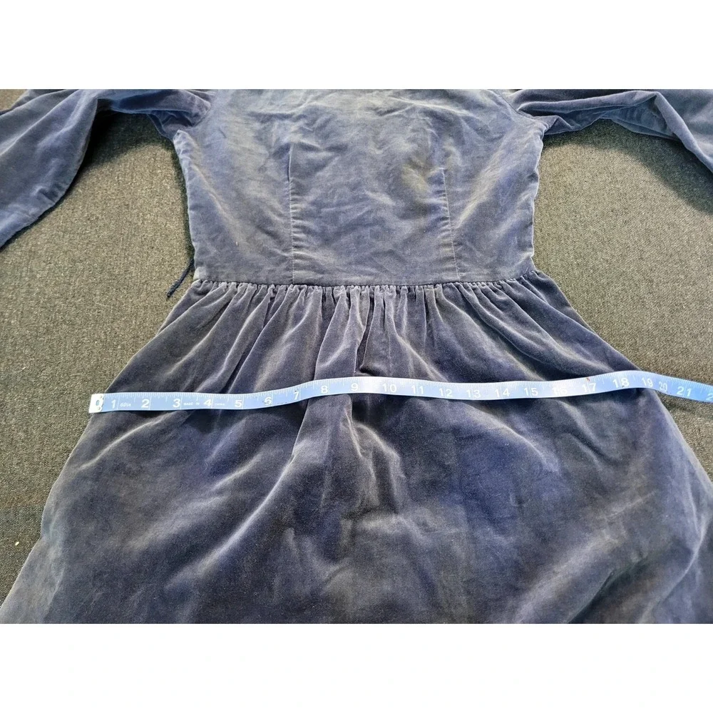 Vintage 40s‎ 50s Dusty Blue Velvet Midi Dress 3/4 Sleeve Ribbon Waist FLAW XS